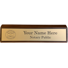 Notary Desk Name Plate - Wood Base w/ Gold Plate